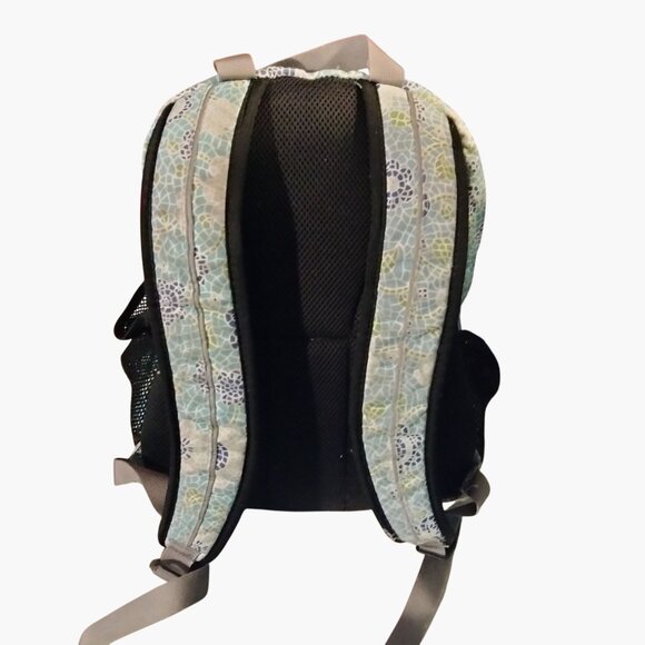 L L Bean Backpack Blue Floral Mesh Pockets Padded Straps - Picture 2 of 15